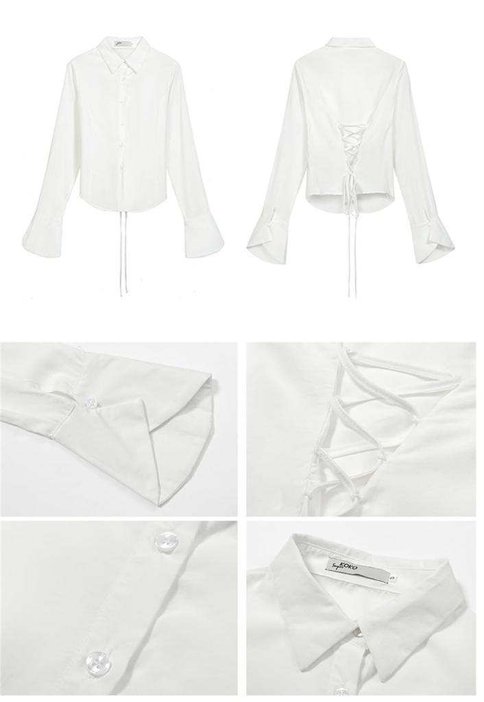 PTORGE White Dress Solid Long Sheer Flared Y2K Street Style Women's Shirt, Color, Turn-Down Collar, Sleeve, Shirt, See-Through Blouse, Open-Collar