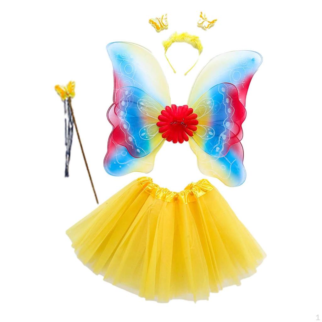 4 Piece Girls Fairy Costume Set Kids Cosplay Angel Tutu Skirt Headband Dress Up Photography Role