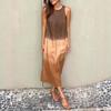 Summer Cotton Linen Dress for Women Casual Sleeveless Tunis Maxi Tank Dress Side Slit Beach Sun Dress