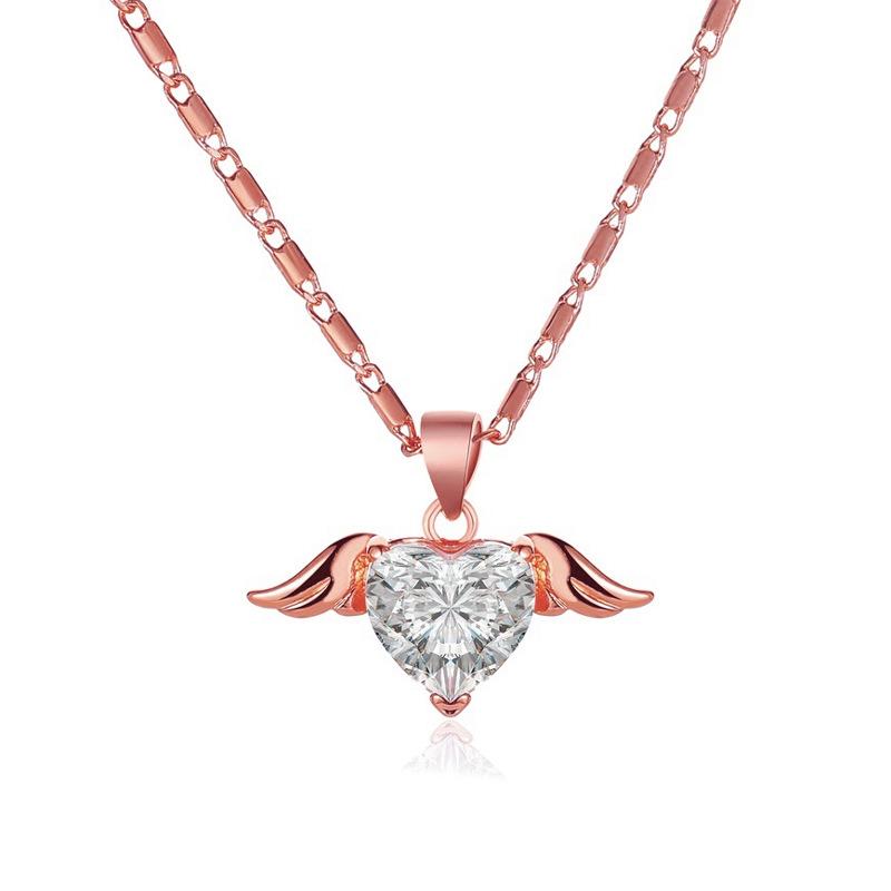 Luxury Exquisite Angel Wings Heart Crystal Pendant Necklace Stainless Steel Neck Chain for Women Trend Temperament Jewelry Gifts