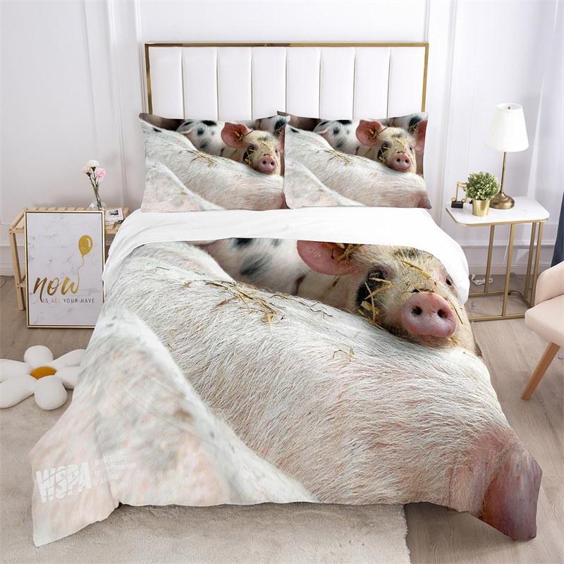 Pig Duvet Cover 2/3Pcs Lovely Animal Printed Bedding Set Cute Pet Comforter Cover King For Kids Boys Girl Children Bedroom Decor