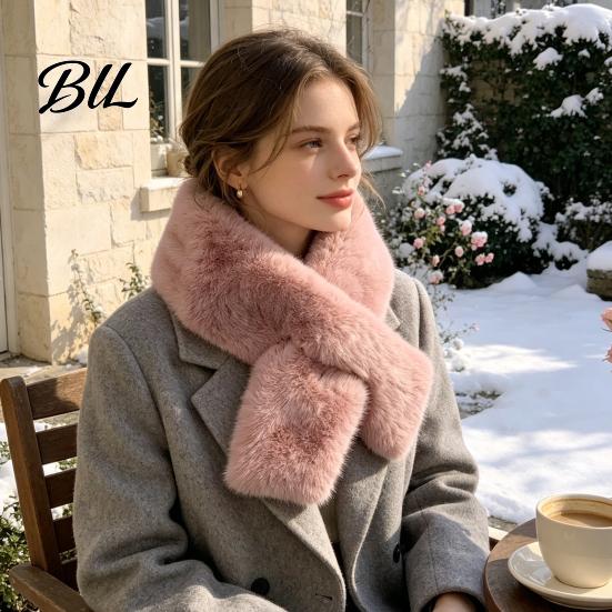 Heat Storage Neck Protection Women Imitation Mink Fur Scarf, Thickened Soft Plush Thermal Winter Wrap Warmer, Cold Weather Elegant Shawl Accessory for