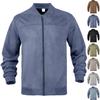Men Faux Suede Bomber Jacket Stand Collar Full Zip Up Long Sleeve Solid Color Casual Outerwear Fall Daily Streetwear Coat