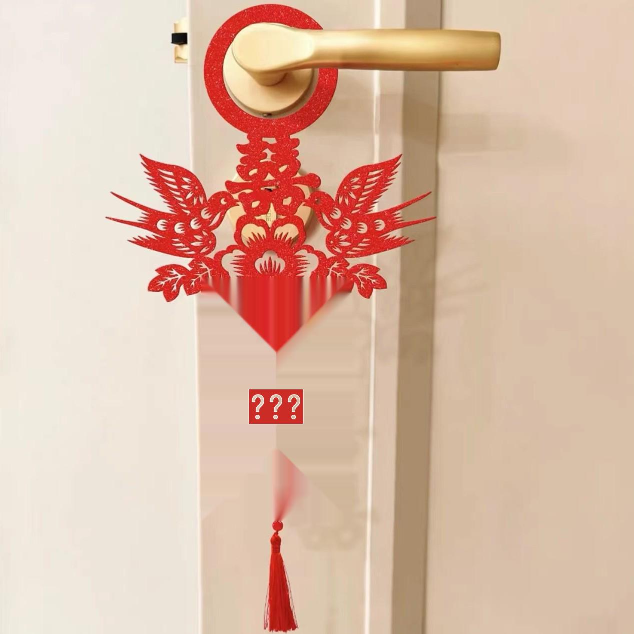 Wedding Room Magpie Door Handle Pendant - Flocking Cloth Happy Character for Living Room and Bedroom Decoration