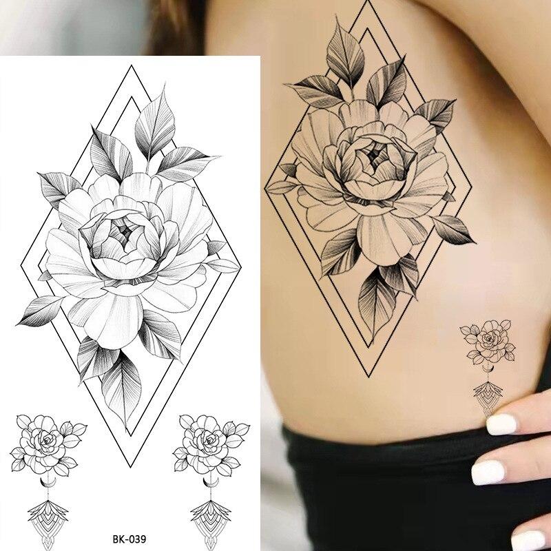 1 Stück Sexy Schwarze Blume Temporäre Fake Tattoo Aufkleber für Frauen Mädchen Falsche Tattoos DIY Wassertransfer Tattoos Körperkunst Make-up