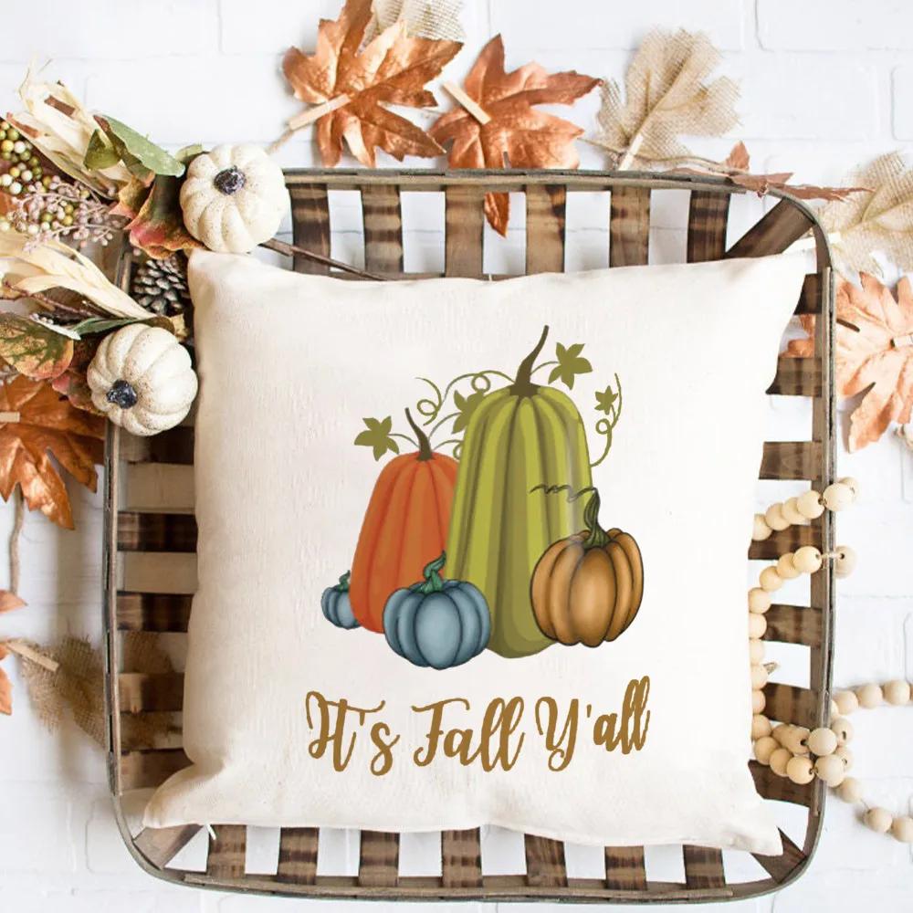 Hello Pumpkin Printed Pillow Case Autumn Party Decor Home Cushion Cover Fall Holiday Pillowcase Thanksgiving Halloween Best Gift