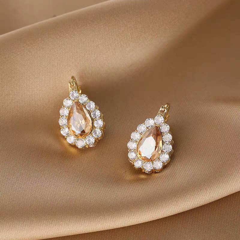 Double-Sided Rhinestone Zirconia Water Drop Earrings: Light Luxury Niche High-End Fashion Jewelry for Women