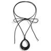 Ingemark Vintage Hollow Out Big Water Drop Pendant Necklace For Women Personality Black Leather Wax Thread Rope Choker Jewelry