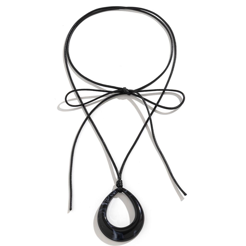 Ingemark Vintage Hollow Out Big Water Drop Pendant Necklace For Women Personality Black Leather Wax Thread Rope Choker Jewelry