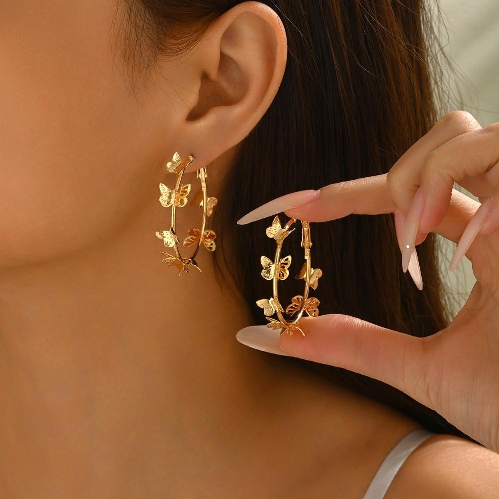 Trendy Round Circle Earrings Elegant Statement Jewelry Creative Butterfly Hoop Earrings  Wedding
