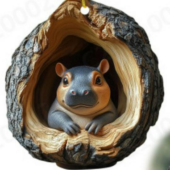Creative Tree Hole Kitten & Puppy Acrylic Backpack Pendant