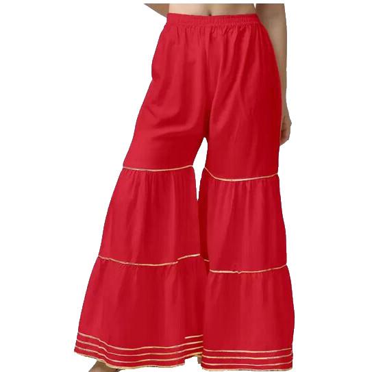 @ Indian Traditional Red Cotton Sharara Palazo With Golden Stripes v198 MJ-232-60%OFF