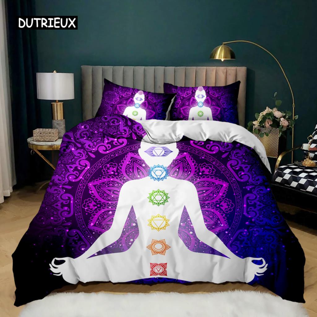Buddha Duvet Cover Set Indian Art Bohemian Mandala Zen Themed Bedding Set Meditation Buddhist Lotus Floral Polyester Qulit Cover