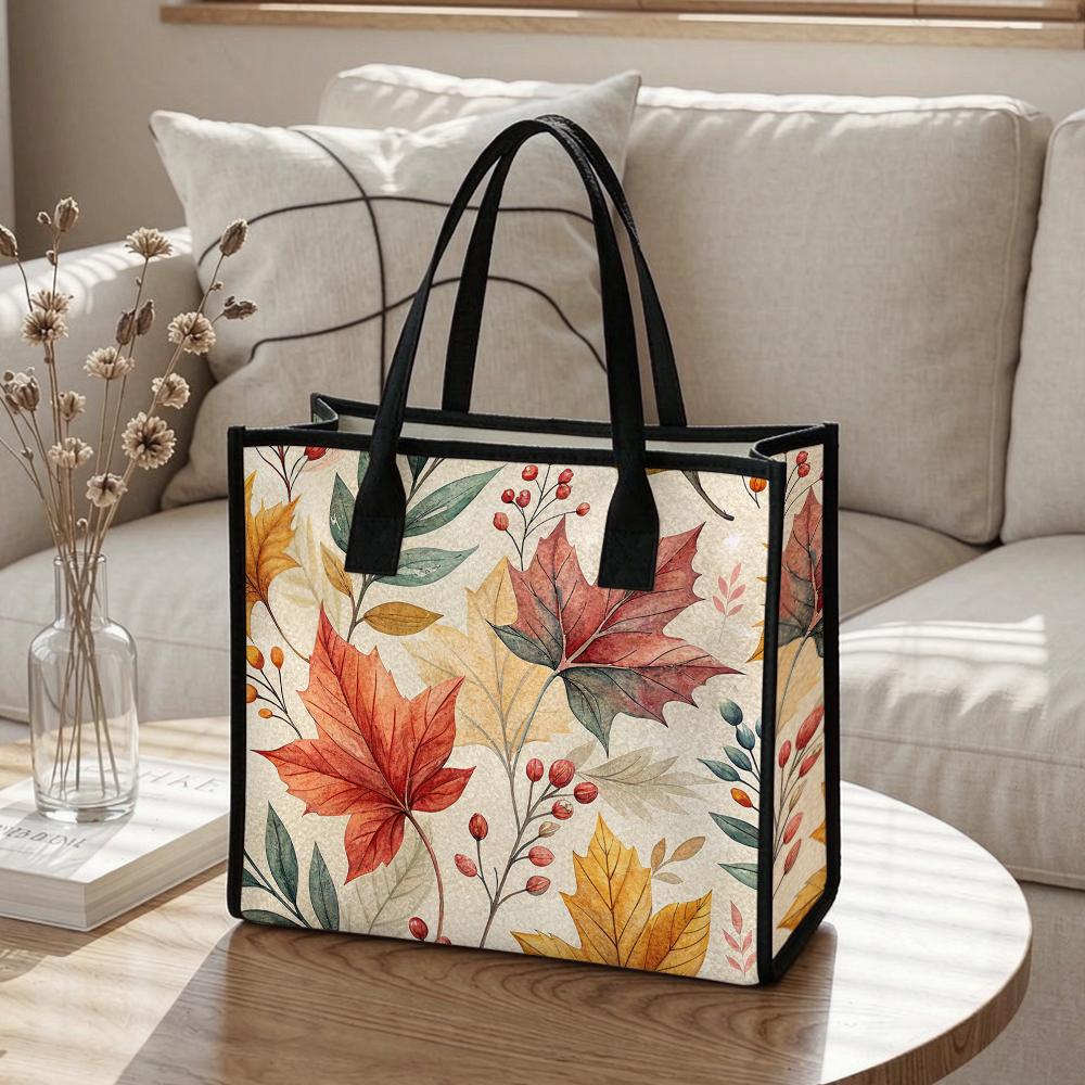 Autumn Maple Leaf Print Tote Bag Fashion Portable Casual Carryall for Daily Use