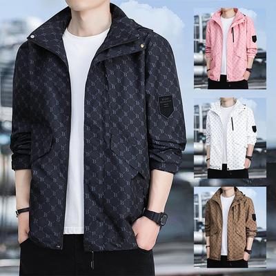 Men's Coat Spring and Autumn New Trendy Printed Hooded Jacket Top Casual Loose Jacket Men's Clothing