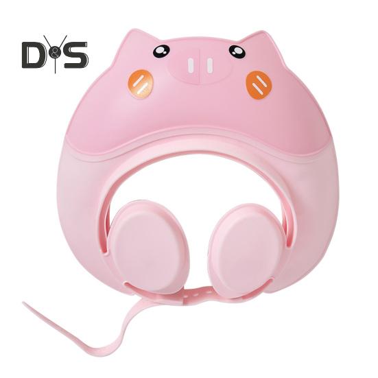 

Детская шапочка для душа, безопасная силиконовая защитная шапочка для ванны, мягкая шапочка с козырьком в форме мультфильма, регулируемый ремешок, водонепроницаемая шапочка для мытья шампунем розовый