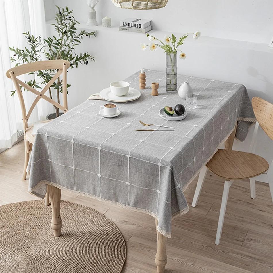 Cotton Linen Embroidery Tassel Tablecloth,Grey Large Square Dust-Proof Table Cover,for Kitchen Dinning Coffee Tabletop Decor