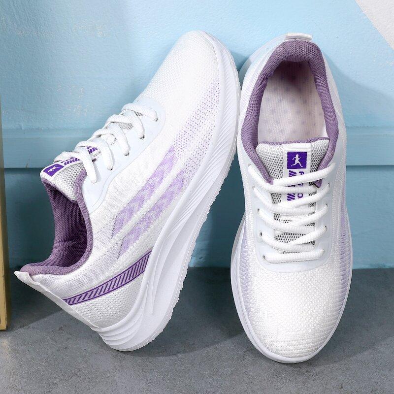 

осень новые женские спортивные туфли из летучего трикотажа на низкой подошве, легкие, с мягкой подошвой, на платформе, женские повседневные туфли 41 фиолетовый