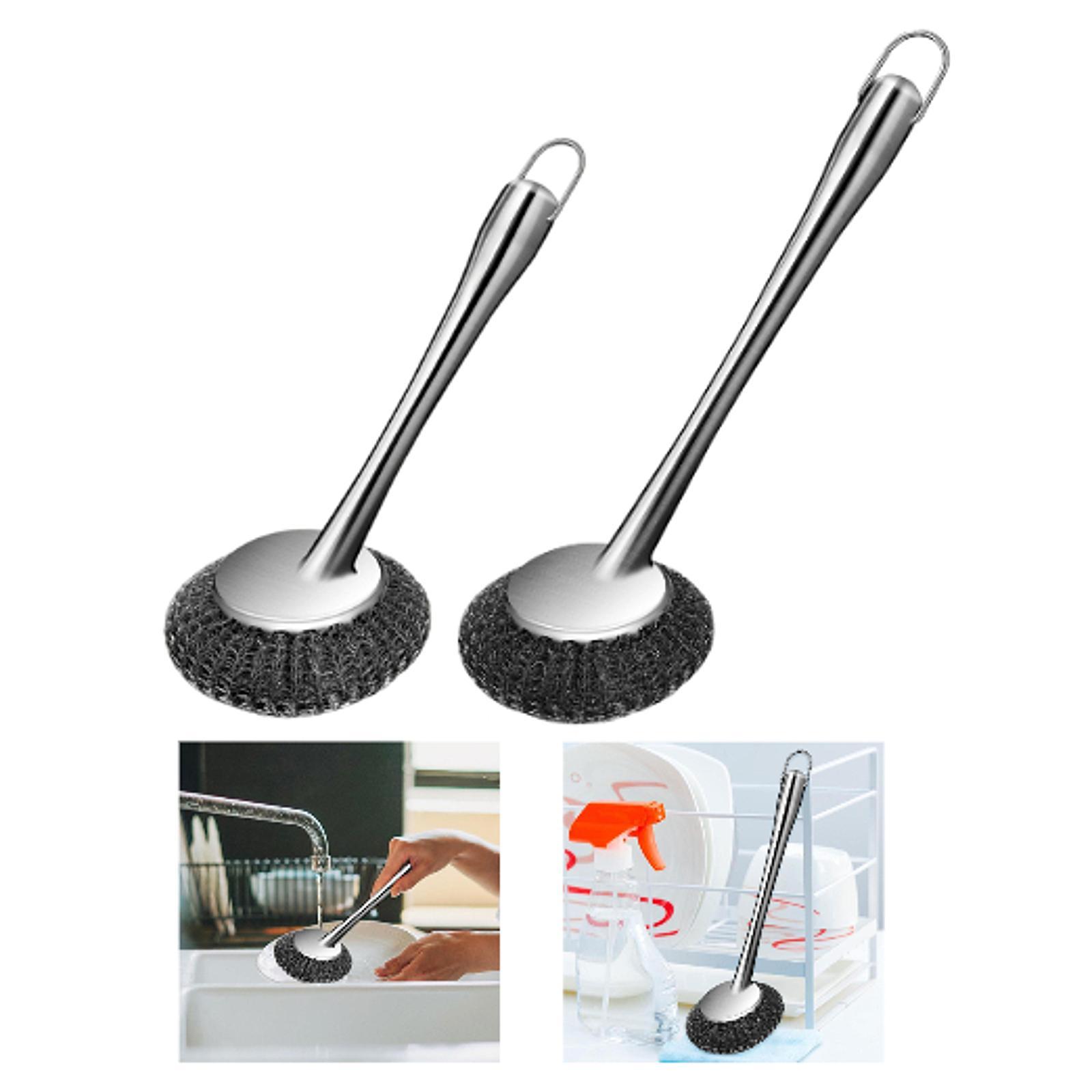 

Stainless Steel Pot Scrubber Scouring Brush Cookware Griddles Cleaning Tool 26x10cm Short Handle