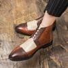 Mens Color Block Lace-Up Pointed Toe Ankle Boots Large Size Formal Casual Leather Shoes