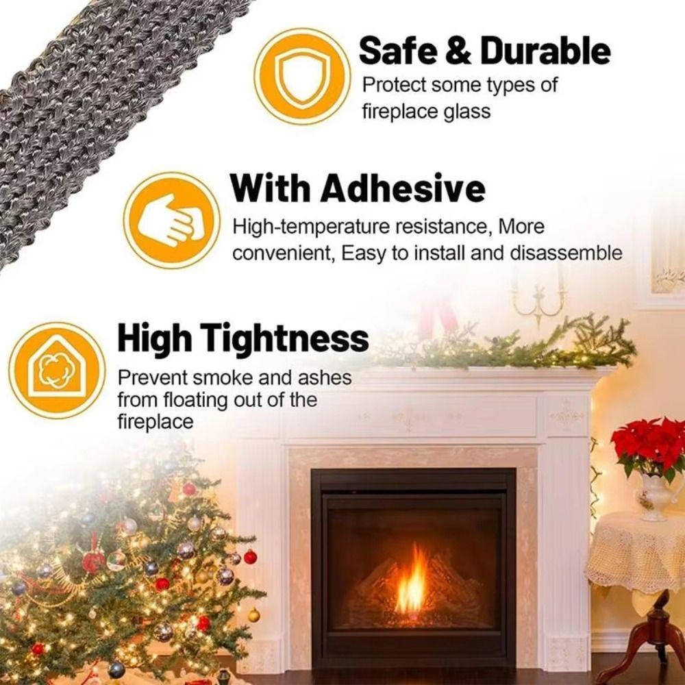 Self Adhesive Fireplace Seal Rope Fiberglass Flat Wood Stove Gasket Tape Heat Resistant Stove Sealing Rope Indoor Wood Burning