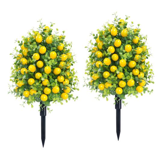 

22-дюймовое искусственное лимонное дерево с шипом в земле, устойчивое к ультрафиолетовому излучению, искусственные кустарники, вечнозеленое растение для внутреннего сада, патио, двора, декора 2pcs