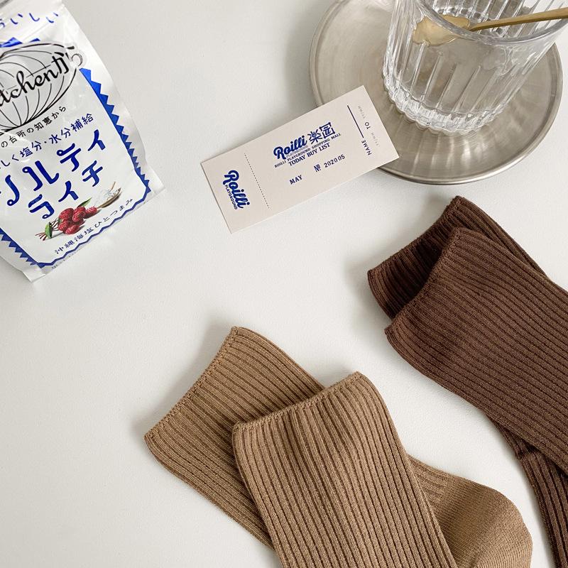 Autumn/Winter Women's Double Needle Vertical Stripe Mid-Calf Socks - Black & White JK Long Socks