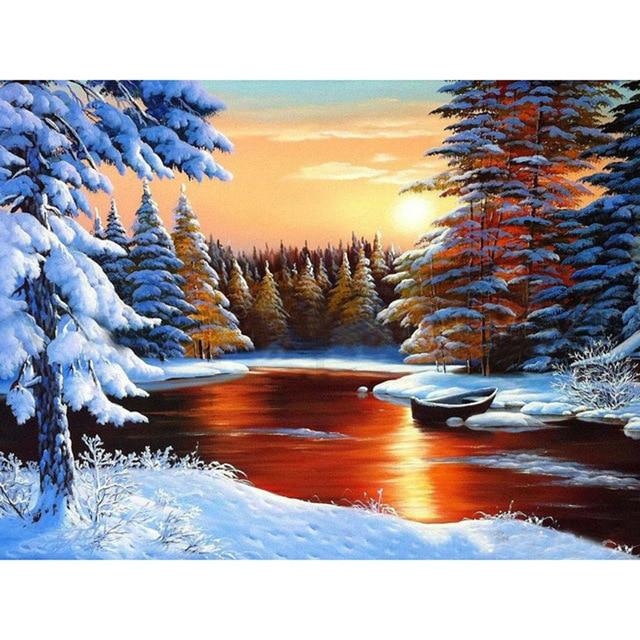 5D Diamond Painting Landscape Diamond Embroidery Sale Full Square Round Diamond Mosaic Winter Snow Scenery New Year Decoration