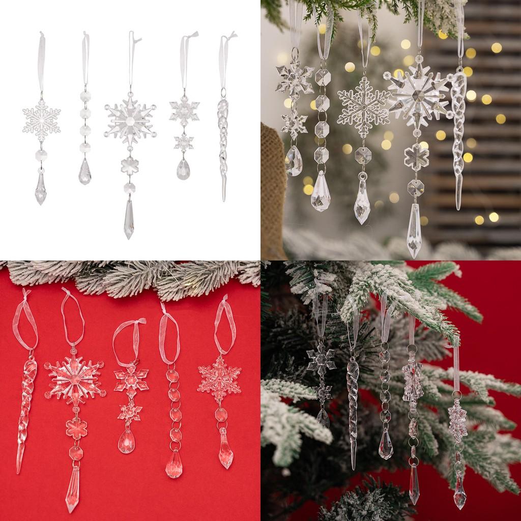 Beautiful Acrylic 5pcs Transparent Christmas Hanging Ornaments With Lifelike Snowflake Icicles For Festive Adornment Tree