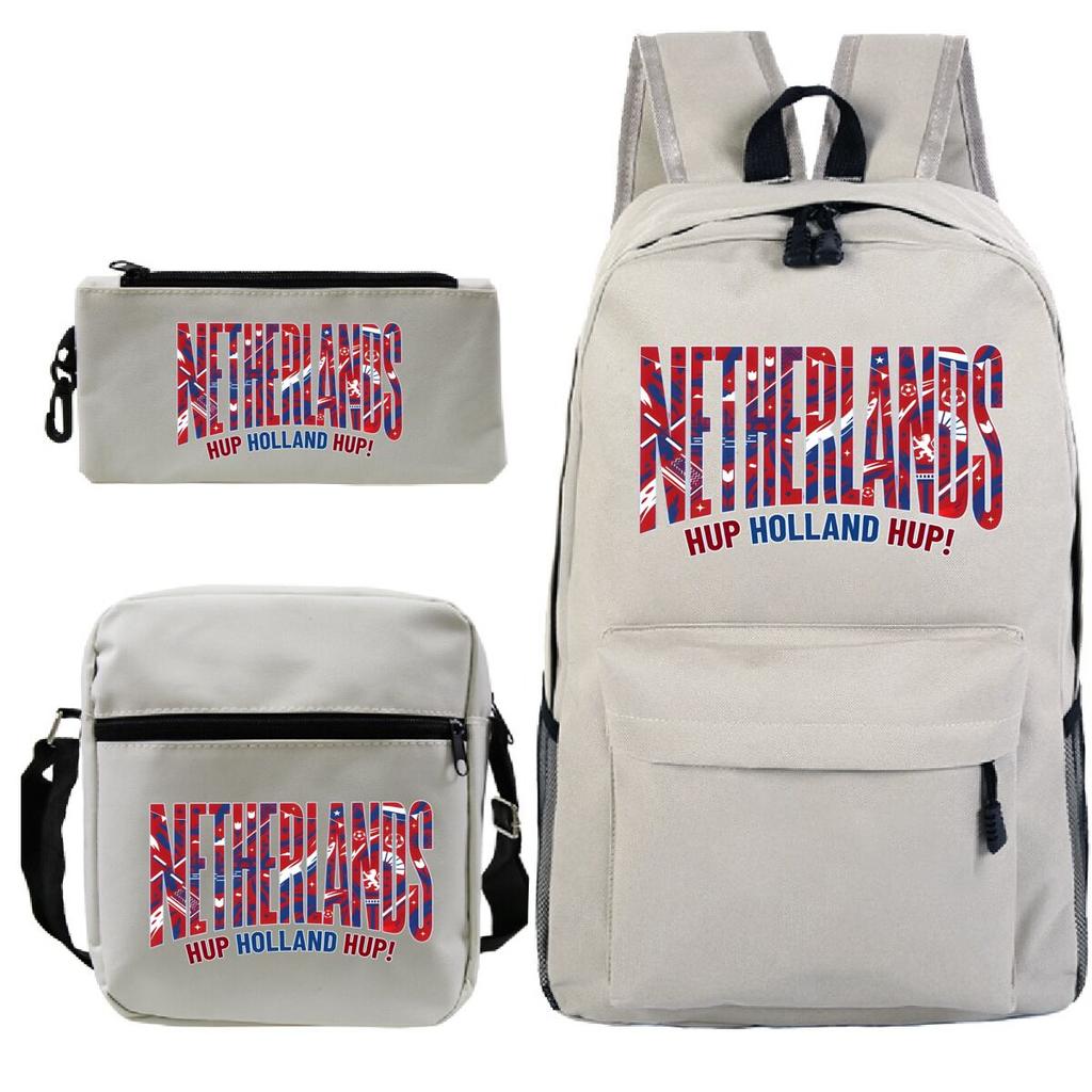 Vintage "Netherlands Hup Holland Hup" 3 In 1 Backpack Shoulder Bag Pencil Case Women Men Student Fashion Football Lover Bagpack