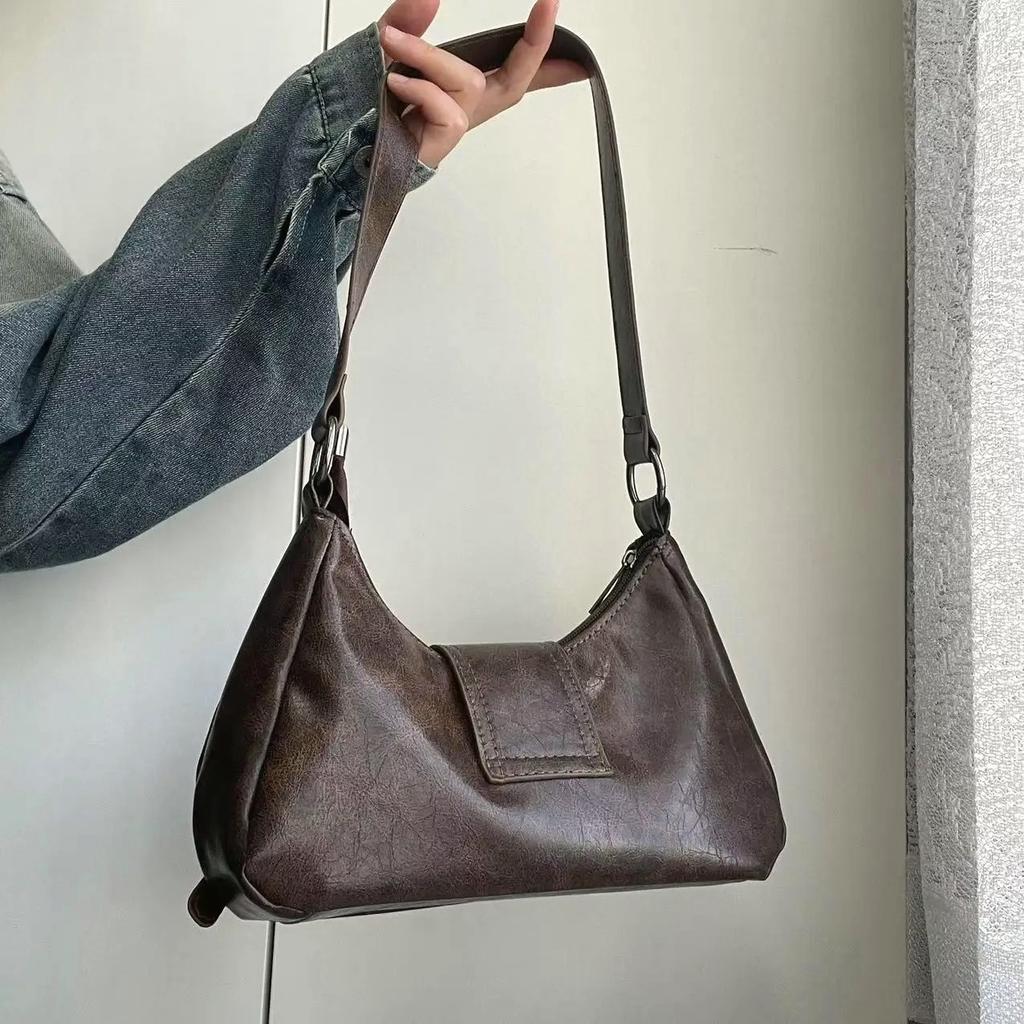 Vintage Maillard Style Women's Shoulder Bags Y2K Hot Girls Underarm Bag Luxury Cool Pu Leather Ladies Handbags Female Tote Purse