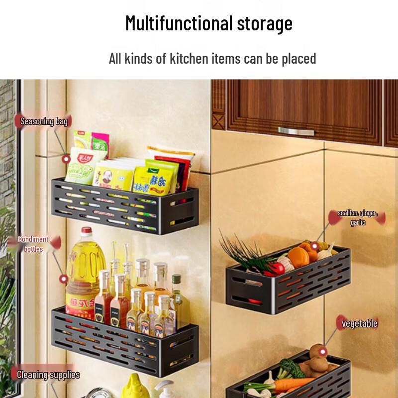 Schwarzes Doppelschicht-Wandregal für Gewürze mit Haken