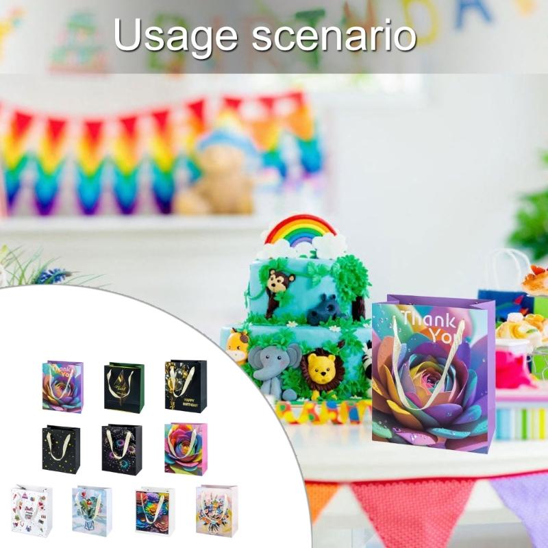 10 Pieces Multicolors Paper Bags Stylish Holiday Present Storage Pouches Handmade Assorted Color Gift Bag with Handles