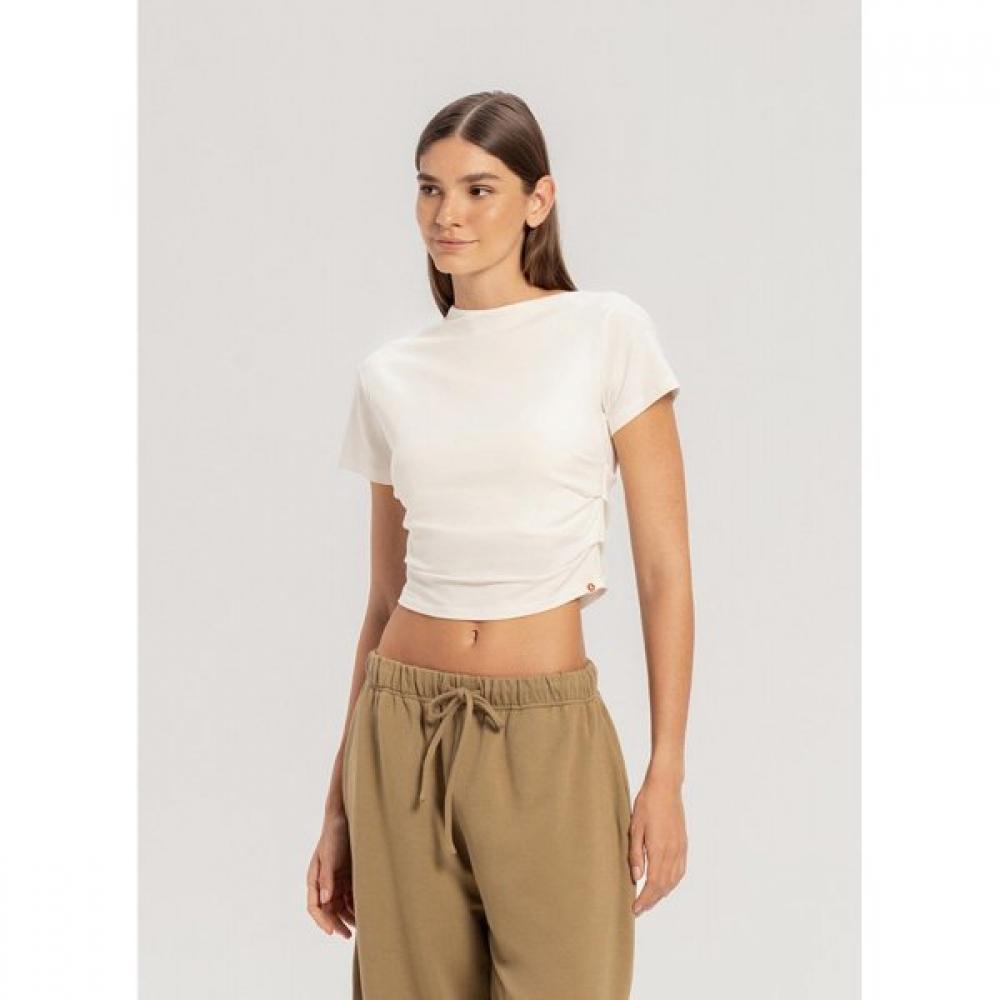 Budhi Mudra High Neck Shirring Short Sleeve White  B61002ats10 H01 White/XS