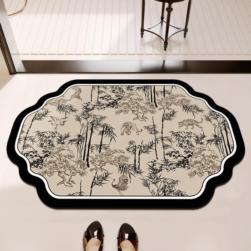 New Chinese-style Bathroom Door Absorbent Floor Mat Anti-slip Foot Mat Special-shaped Diatom Mud Bathroom High-end Mat