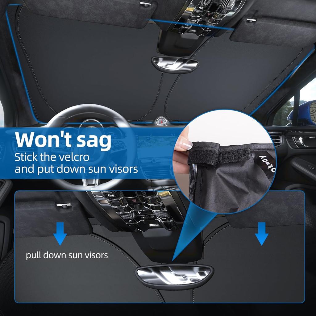 Aokway Car Windshield Sun Shade – Foldable Sun Shade Keeps Your Vehicle Cool | UV Blocker | Sun Protector With Storage Bag (M:55.1X 27.6 Inches)