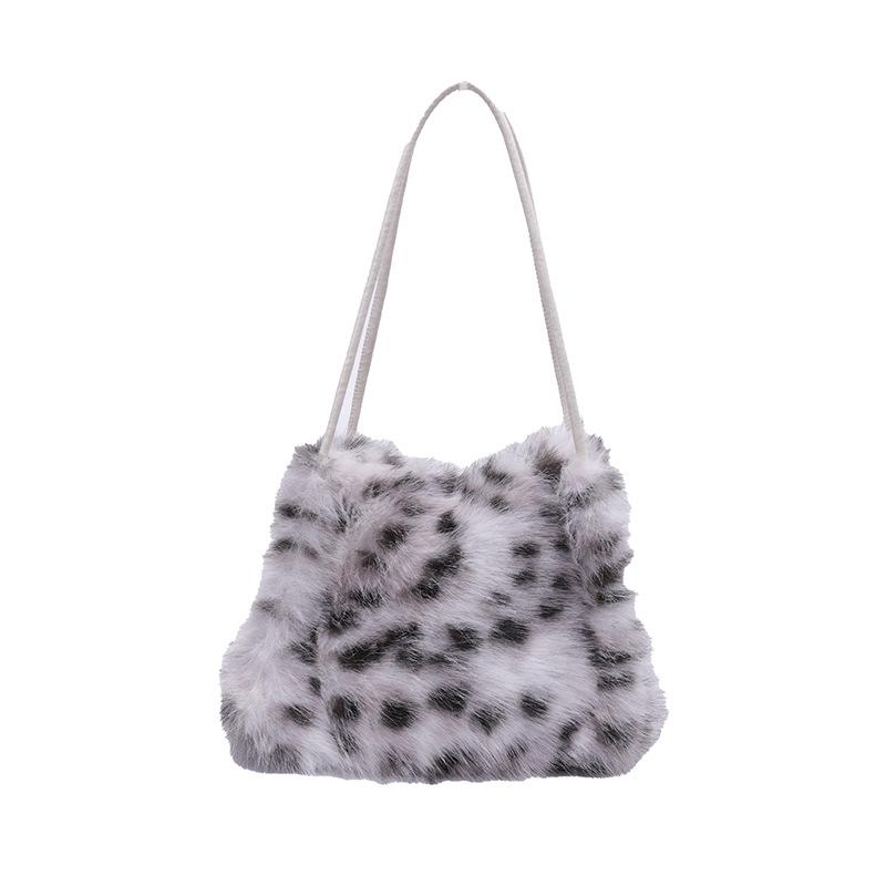 Trendy Leopard Print Plush Casual Shoulder Handbag