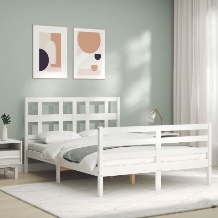 VidaXL Bed Frame with Headboard White 140x200 Cm Solid Wood 3194832