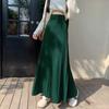 European and American New Solid Color Elastic High-waisted Pleated Midi Skirt for Women, Simple Casual Versatile Knit Maxi Skirt