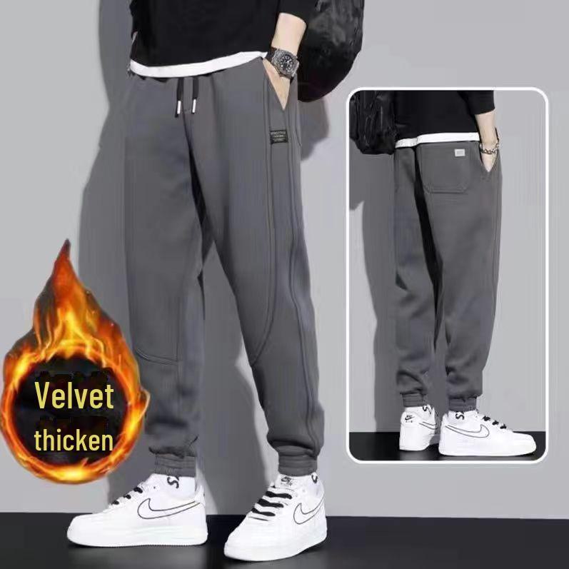 Men's Velvet-Lined Sweatpants - Thick, Trendy, Versatile Sports Trousers for Spring and Autumn