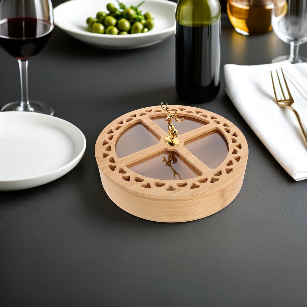 Four Compartment Food Storage Organizer Transparent Cover Dried Fruit and Nut Tray with Lid Compact Serving Platter for Home