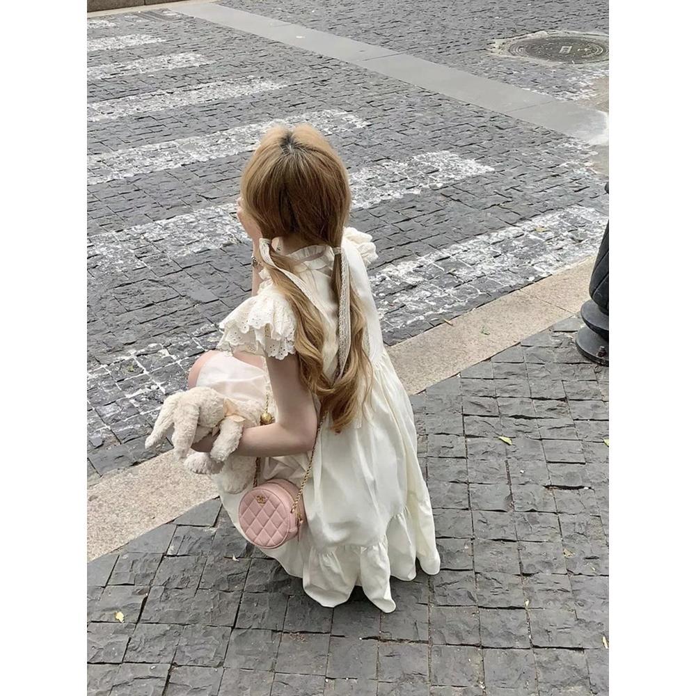 Small sweet little flying sleeve dress beautiful milk sweet girl skirt sleeveless vest skirt flying sleeves