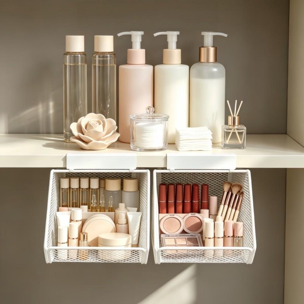No Drill Under Cabinet Organizer Metal Mesh Bathroom Cabinet Organizer  For Bathroom Organizer