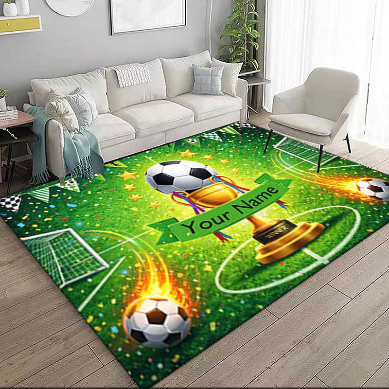 1PC Custom Name Soccer Trophy Celebration" Theme Floor Mat Ideal for Living Room, Game Rooms, Office, Bedroom,Floor Mat Playful Design