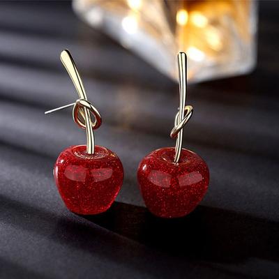 Sweet Dangle Earrings Red Cherry Fruit Earrings Women Jewelry Drop Earrings