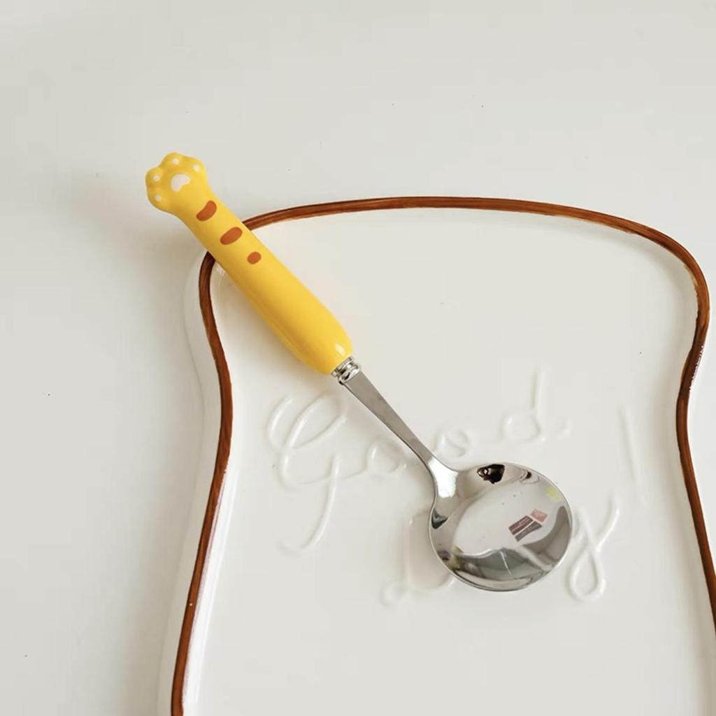 Stilvolles Niedliches Tigergriff Edelstahl Besteck: Tierpfote Cartoon Dessertlöffel- und Gabelset