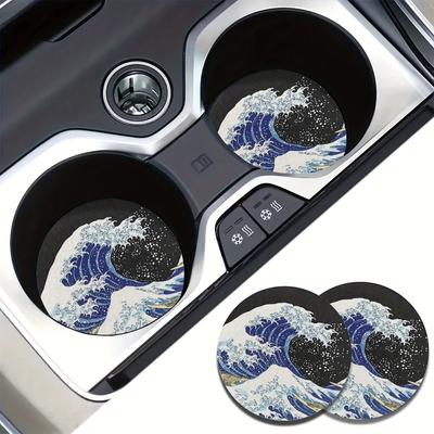 2pcs Big Wave Water Absorption Cup Cushioning Car Interior Design Accessories, Water Cup Coaster for Car Vehicle and Home Desktop
