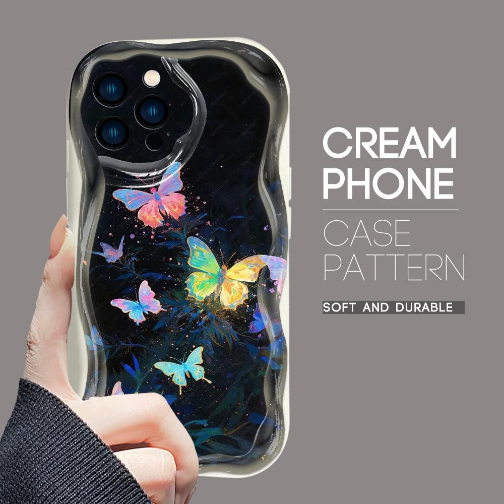 

Для iPhone 16 15 14 13 12 Pro Max Samsung S24 Ultra S23 S22 Plus Redmi Note 13 Pro Мягкий силиконовый чехол для телефона Dreamy Colorful Butterflies с волнистым краем Xiaomi Poco C31 белый