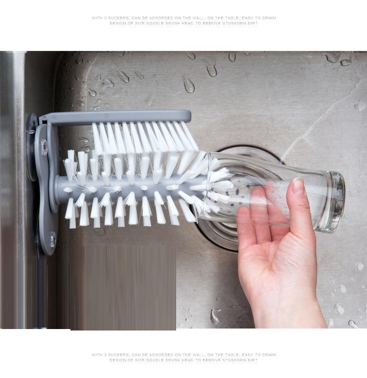 Wall Mounted Cup Brush Multi Functional Cleaner Rotating Sponge for Kitchen Sink Cups Mugs Dishwashing