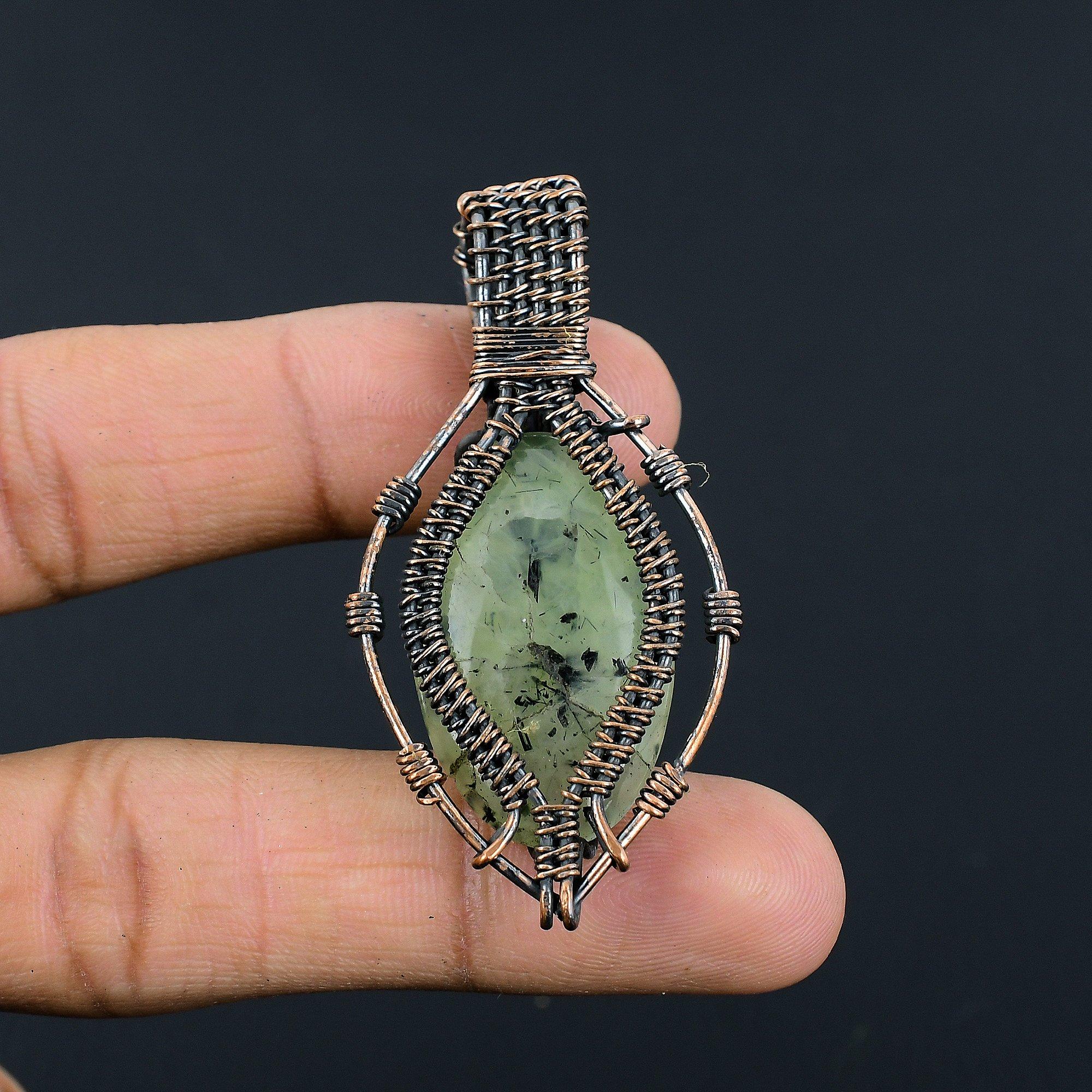 

Prehnite Jewelry, 999 Copper Wire Wrapped Pendant Handmade Gemstone Jewelry, Gifts For Wife Brand New Pendant 2.55 Inches